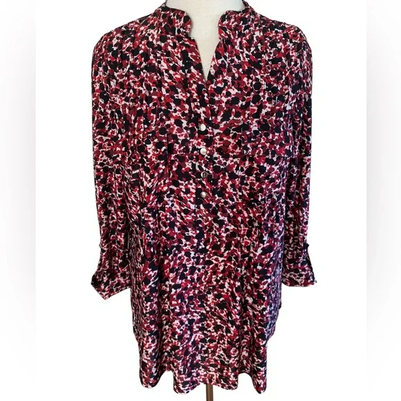 COCOMO 1X Red Black 3/4 sleeve Plus Size women's Pintuck Blouse tunic - Picture 1 of 14